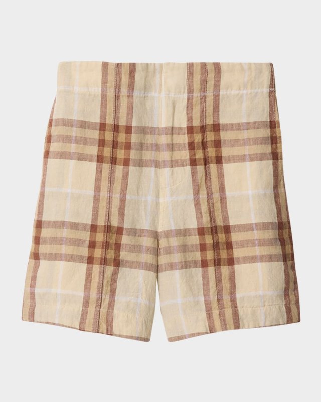Boy's Elijah Check Linen Shorts, Size 3-14